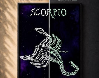Scorpio Glow in the Dark Constellation Poster | Zodiac Wall Art | Astrology Gift | Celestial Star Sign Print | Nursery Decor | Star Map