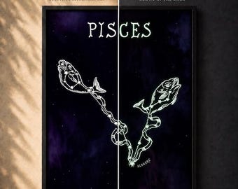Pisces Glow in the Dark Constellation Poster | Zodiac Wall Art | Astrology Gift | Celestial Star Sign Print | Nursery Decor | Fish Star Map