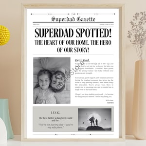 Modèle de journal Superdad sur toile pour la fête des pères personnalisé pour nouveau papa, grand-père, carte modifiable personnalisée, cadeaux uniques pour lui, affiche d'anniversaire