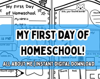 First Day of Homeschool Worksheet, Homeschool Activity Sheet, Homeschool Keepsake, Kids Memory Journal, Back to School Printables, Interview