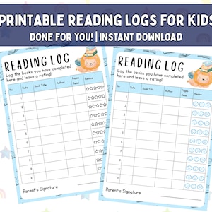 Reading Log for Kids Printable Reading Journal Book Tracker for Preschool Reading Chart Kids Reading Tracker Printable for Kindergarten