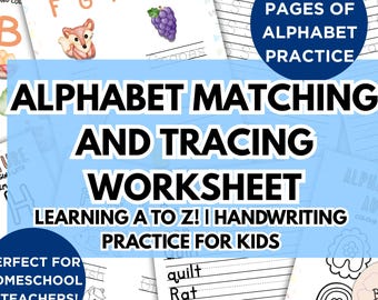 100 Alphabet Worksheets Preschool Tracing Pack Pre-K Kindergarten Learning Bundle Printable ABC Word Matching Activity Learning PDF Digital
