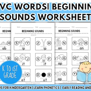 Hojas de trabajo de fonética de sonidos iniciales Actividad de círculo y combinación CVC Práctica de escritura de letras iniciales para preescolar y jardín de infantes