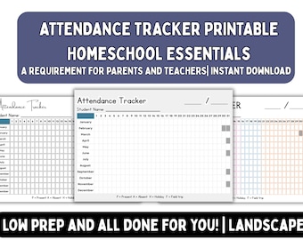 Attendance Sheet Printable Homeschool Yearly Tracker Template Student  Attendance Register Absence Log for State Homeschool Reporting