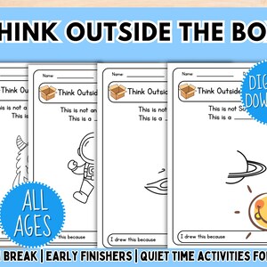 Think Outside of the Box, Drawing Prompt, Quiet Time Activity, Brain Break Confidence Worksheets Early Finishers Homeschool Digital Download