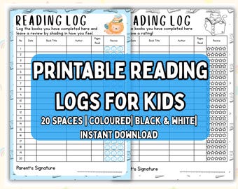Reading Log for Kids Printable Reading Journal Book Tracker for Homeschool Chart Kids Printable Reading Kindergarten A4 & 8.5 x 11 in