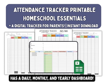 Attendance Tracker Printable Yearly Attendance Sheet Template Attendance Log Homeschool Attendance Record Attendance Chart for Teachers