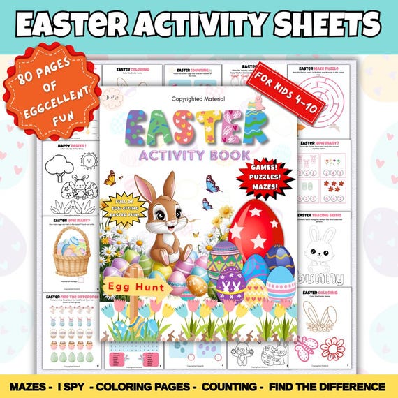 Easter Bunny Activity Book for Kids: Mazes, Games, Coloring (Digital Download)