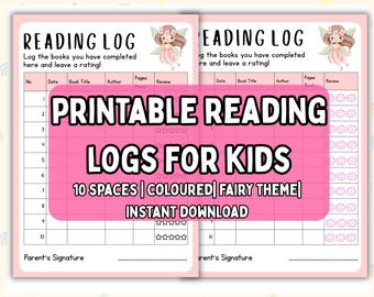 Reading Log for Kids Printable Reading Fairyboard Theme  Journal Book Tracker for Homeschool Chart Kids Girl Printable Reading Kindergarten