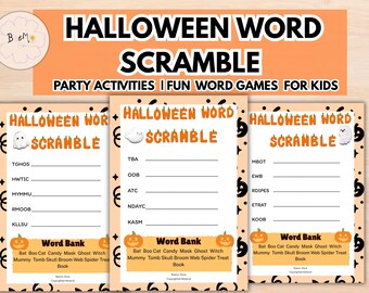 Halloween Word Scramble, Printable Party Activity, Kids Puzzle Game Unscramble Jumble, Spooky Word Decoder Digital Download