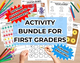First Grade Math Activity Bundle: Homeschool Printable Worksheets (Digital Download)