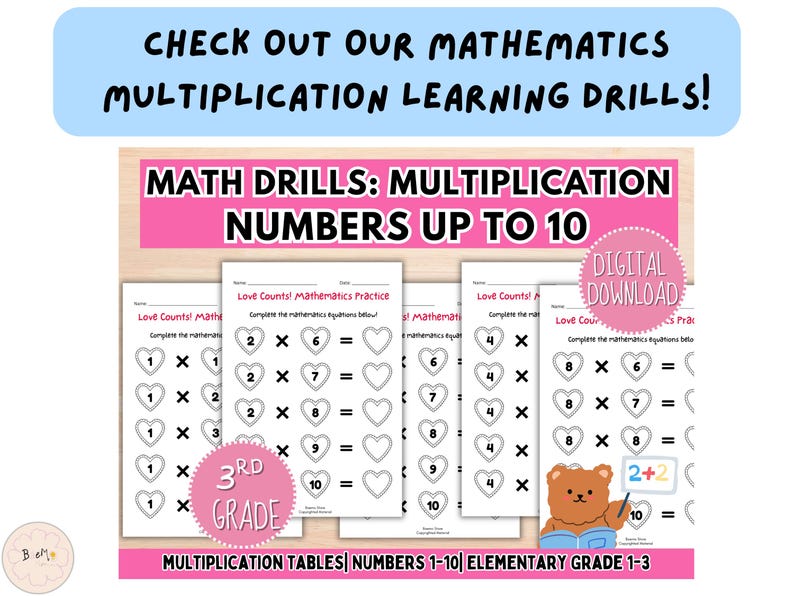 Multiplication Chart, Times Table, Printable Core Math Sheet, Third, Fourth, Fifth Grade, Homeschool Class Decor image 9