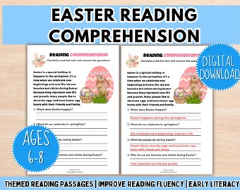 Easter Reading Comprehension, Reading Fluency Activity, Beginning Reading Passage Learn to Read Basket Filler Spring, Digital Download
