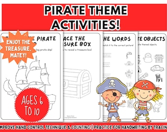 Pirate Activity Printable Tracing Handwriting Practice Fine Motor Skills Spelling Phonics Worksheet Homeschool Toddler Pincer Grasp Birthday