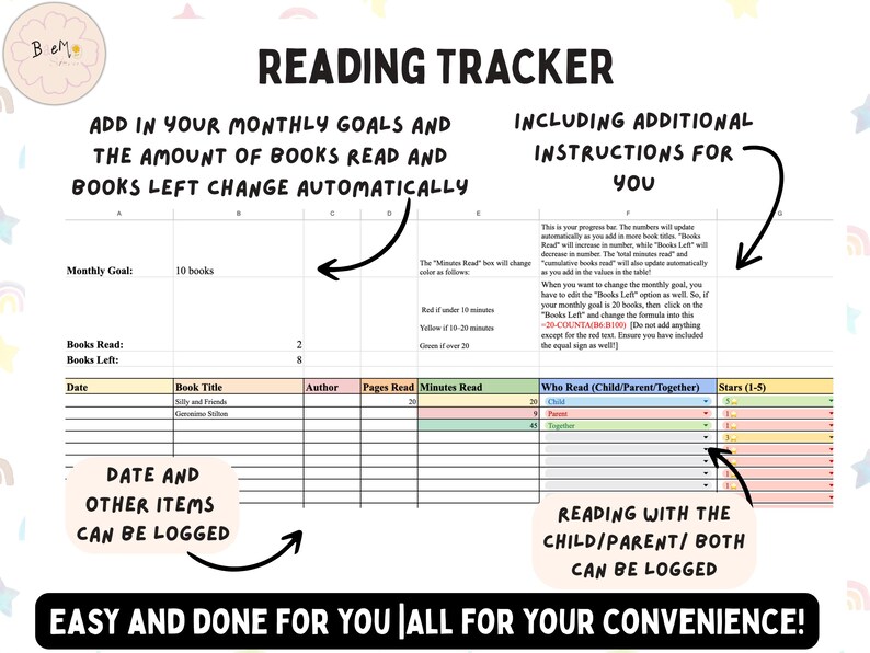 Editable Reading Tracker, Google Spreadsheets, Reading Log, Digital ...