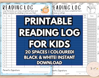 Reading Log for Kids Printable Reading Journal Book Tracker for Homeschool Chart Kids Printable Reading Kindergarten A4 & 8.5 x 11 in