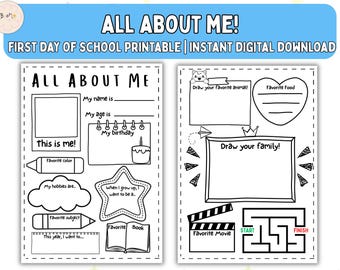 All About Me Worksheet: First Day of School Activity (Digital Download)