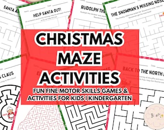 Christmas Maze Activities Holiday Games Fine Motor Skills Development Pencil Control Kindergarten Digital Download