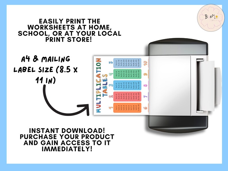Multiplication Chart, Times Table, Printable Core Math Sheet, Third, Fourth, Fifth Grade, Homeschool Class Decor image 7