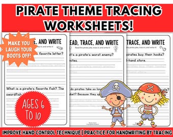 Pirate Activity Printable Tracing Handwriting Practice Fine Motor Skills Spelling Phonics Worksheet Homeschool Toddler Pencil Control Sheets