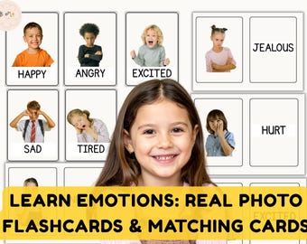 26 Real Photo Emotion Flashcards Feeling Cards Real Children Back to School SEL Social Educational Montessori Play Therapy Tool