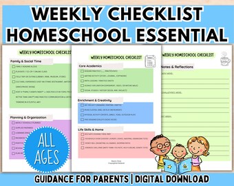 Homeschool Weekly Checklist, Parent Planner, Printable Routine Tracker, To Do List for Kids School Day, Lesson Plan