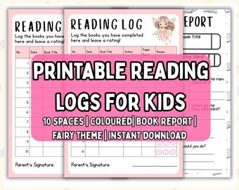 Reading Log for Kids Printable Reading Fairyboard Theme  Journal Book Tracker for Homeschool Chart Kids Girl Printable Reading Kindergarten