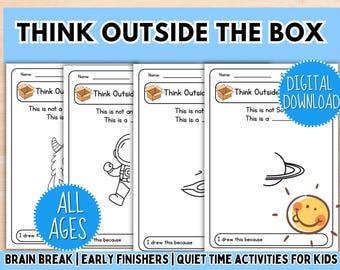 Think Outside the Box Drawing Prompts, Creativity Worksheets for Early Finishers (Digital Download)