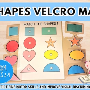 Velcro Shapes Recognition Mat Montessori Matching Game Busy Binder Fine Motor Game Hand Control Skills Classroom Center Learning Inserts