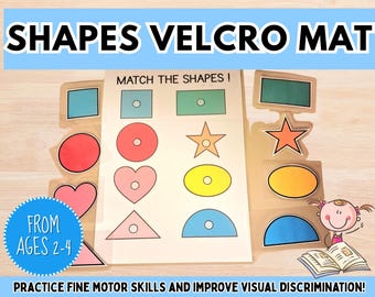 Velcro Shapes Recognition Mat Montessori Matching Game Busy Binder Fine Motor Game Hand Control Skills Classroom Center Learning Inserts