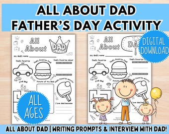 All About Dad, Father's Day Printable, I Love You Because, Writing and Interview Activity, Drawing Prompt Coloring Pages (Digital Download)