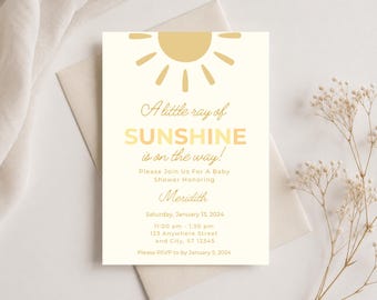 Invitación para baby shower estilo Boho Sunshine: Plantilla editable de Canva (Descarga digital)