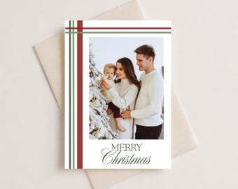 Plaid Christmas Photo Card Template | Modern Minimalist Design (Canva)
