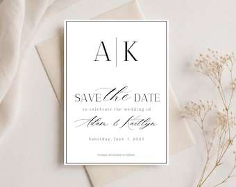 Elegant Black and White Save the Date Template | Classic Minimalist Wedding Announcement | Editable Canva Invite