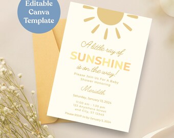 Faire-part de baby shower Boho Sunshine : modèle de toile modifiable (téléchargement numérique
