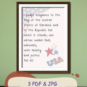3 PDF & JPG Printable Wall Art Pictures | Pledge of Allegiance Poster | Patriotic Wall Art | American Flag | Wall Art for Classroom
