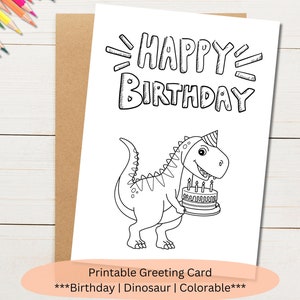 1 biglietto di auguri stampabile in formato PDF e JPG / biglietto di compleanno / dinosauro / biglietto di auguri colorabile / biglietto di compleanno per bambini / biglietto colorabile fai da te