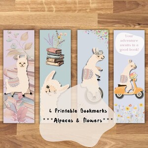 4 PDF & JPG Printable Bookmarks for Kids | Cute Animal Bookmarks | Alpacas | Llamas | Book Lover Gift