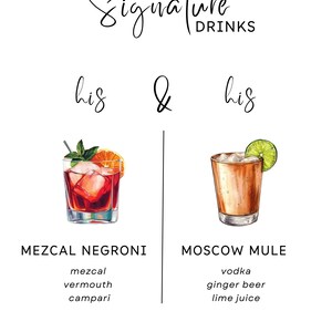 Carte des boissons signature du mariage entièrement personnalisable - His and His