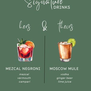 Carte des boissons exclusives pour mariage. Entièrement personnalisable - pour elle et pour eux