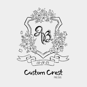 Custom Floral Crest Illustration: Wedding Monogram (SVG PNG)