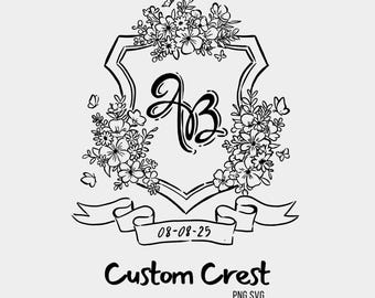 Ilustracja z niestandardowym kwiatowym herbem: Monogram ślubny (SVG PNG)