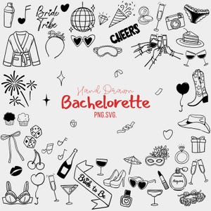 Ilustraciones de despedidas de soltera dibujadas a mano, gráficos PNG y SVG para fiestas de bodas y despedidas de soltera para invitaciones y decoraciones