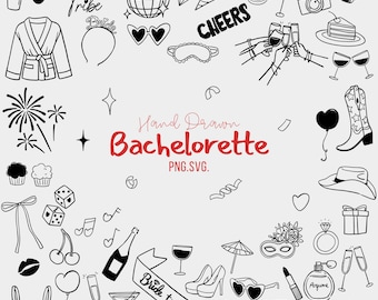 Clipart de despedida de soltera dibujado a mano: Imprescindibles para la novia (PNG y SVG)