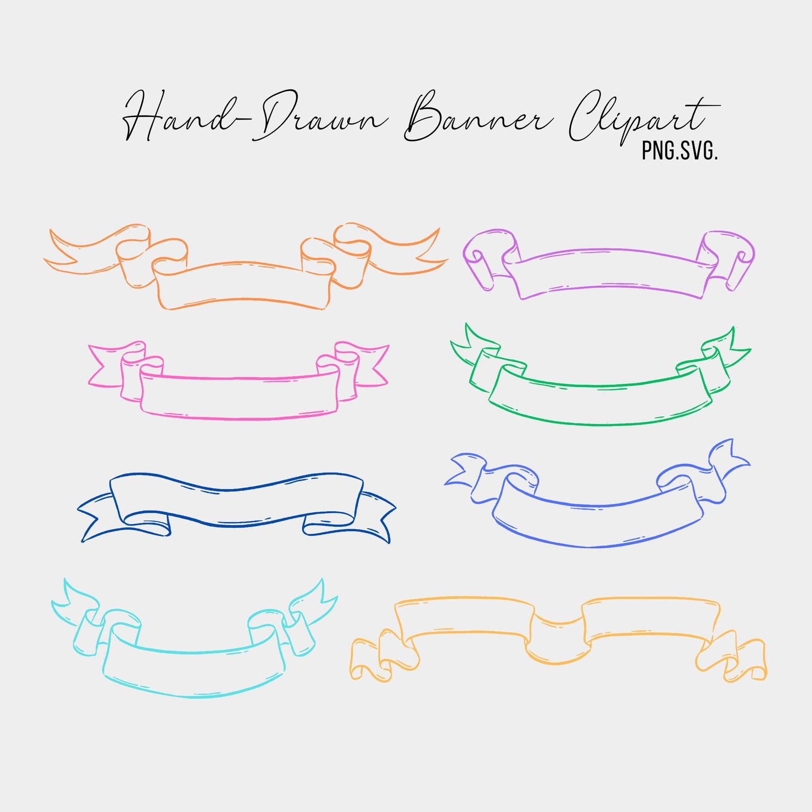 Craft Ribbon Banner Hand-drawn Ribbon Banner Clipart - PNG SVG Vintage Ribbons for ...