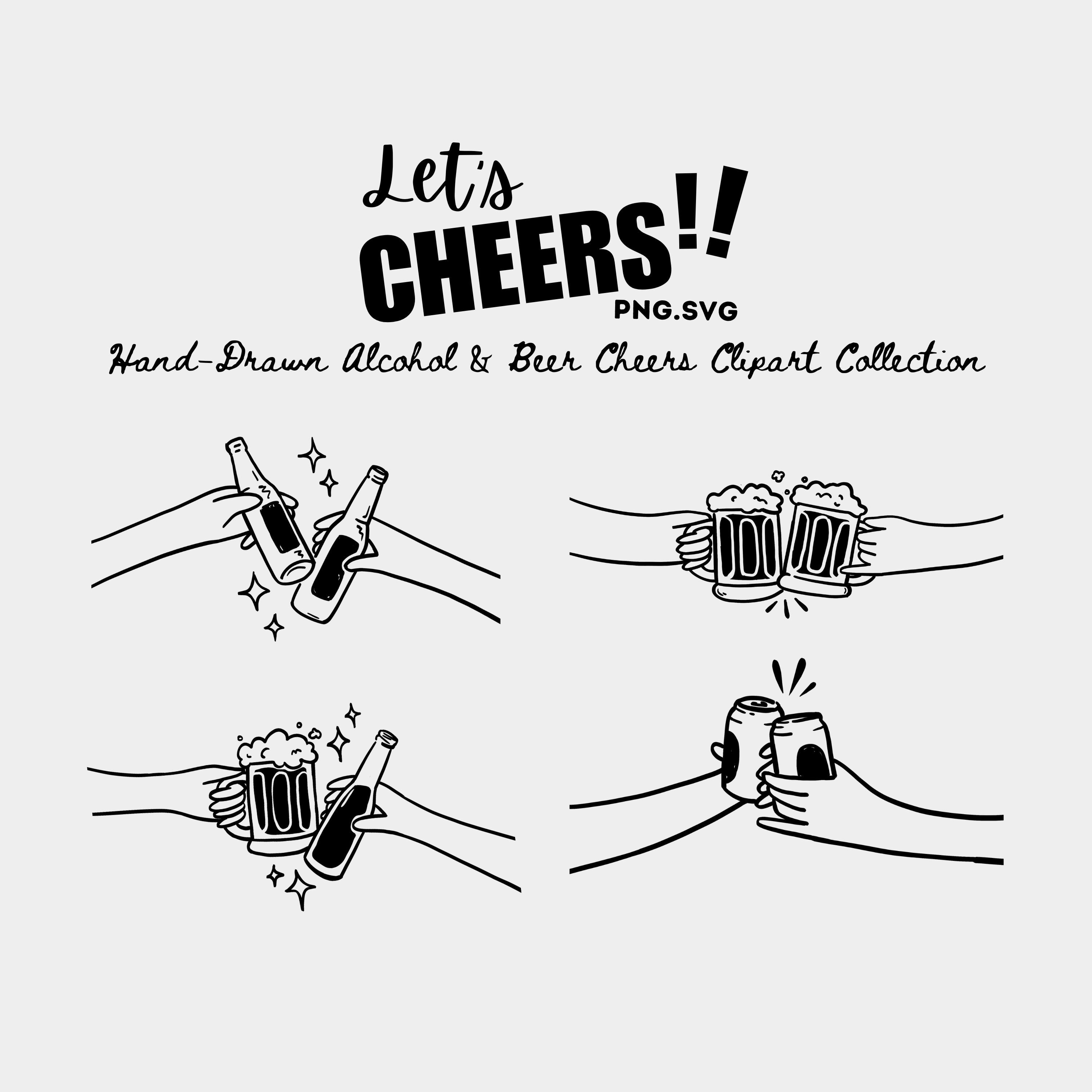 Let's Cheers: Hand-Drawn Alcohol & Beer Clipart Collection, Festive Drink, Birthday and Holiday Party  Icons, SVG PNG