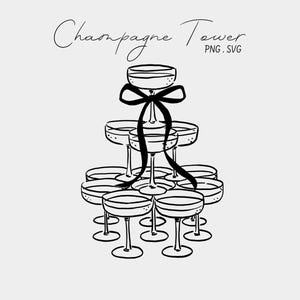 Clipart Torre Champagne / Grafica elegante per matrimoni e celebrazioni / Icone disegnate a mano, SVG PNG