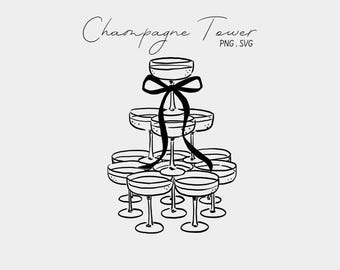 Champagne Tower Clipart | Elegant Wedding & Celebration Graphics | Hand-Drawn Icons, SVG PNG