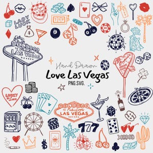 Las Vegas Clipart | Bachelorette Hand gezeichnete Party PNG SVG | Hochzeits-Grafiken | Kasino-Party Digitaler Download | Retro Glücksspiel Illustrationen