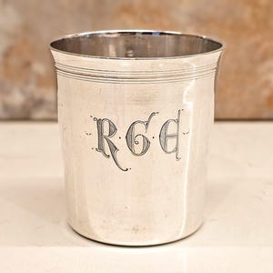 French c.1845-1860s Silver (950+) Cesar Tonnelier Timbale Julep Tumbler/Beaker: Hallmarked Paris Minerva 1st Standard